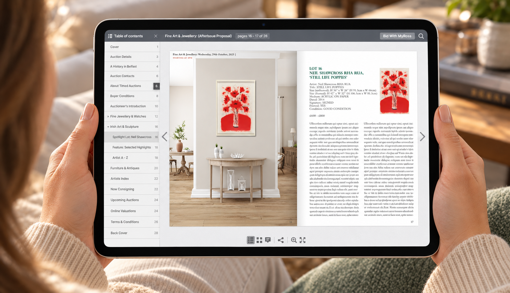 Interactive AfterIssue catalogue displayed on an iPad